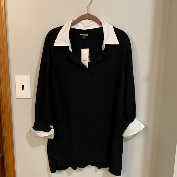 Dana Buchman Sweaters - Dana Buchman 3/4 sleeve sweater w/removable collar & sleeve cuffs NWT. Size XL
